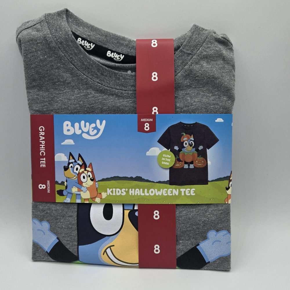 Bluey Unisex Pumpkin Halloween T-Shirt Gray 8 - Picture 2 of 7